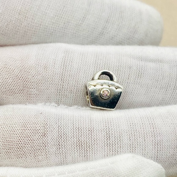 EUC Pandora 790473PCZ Sterling Silver Scalloped Purse Charm w/ Pink Zirconia - Picture 3 of 7